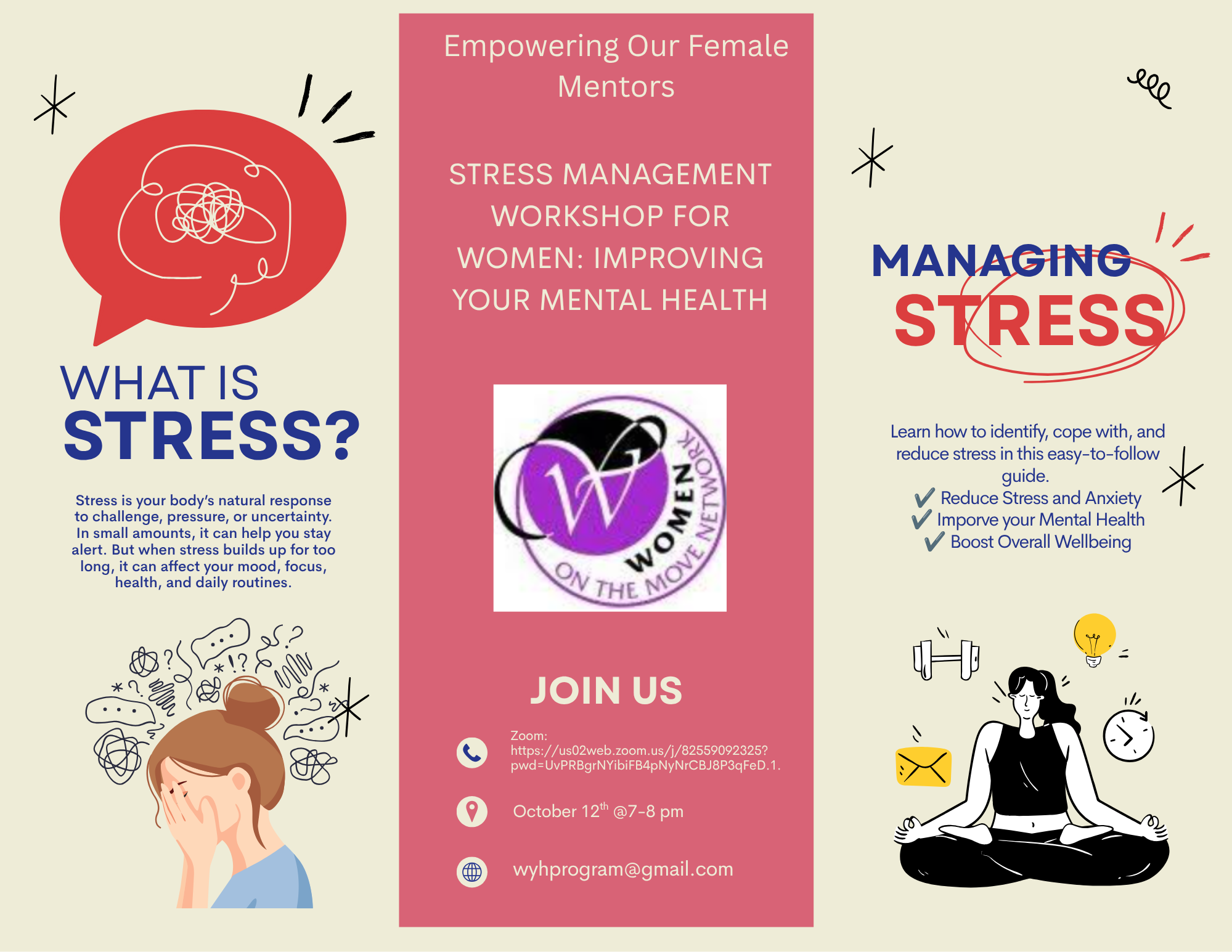 Red and Blue Creative Illustrative Stress Management Techniques Brochure (4)